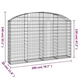 Arched Gabion Basket 200x30x120/140 cm Galvanised Iron 153466