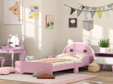 Bed for Kids Cat Design Toddler Bed Frame Bedroom Furniture with Guardrails, for 3-6 Years, 143L x T3398P379030