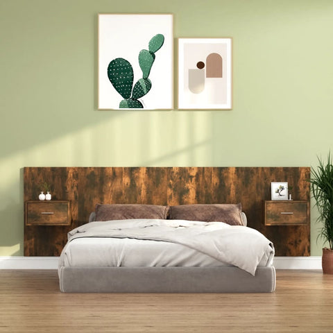 ZNTS Bed Headboard with Cabinets Smoked Oak Engineered Wood 3115705