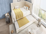 Upholstered Bed Daybed with Pull-Out Bed, 3FT Single Sofa Bed 90 x 190 cm, Ottoman Bed Trundle Beds N601P377081B