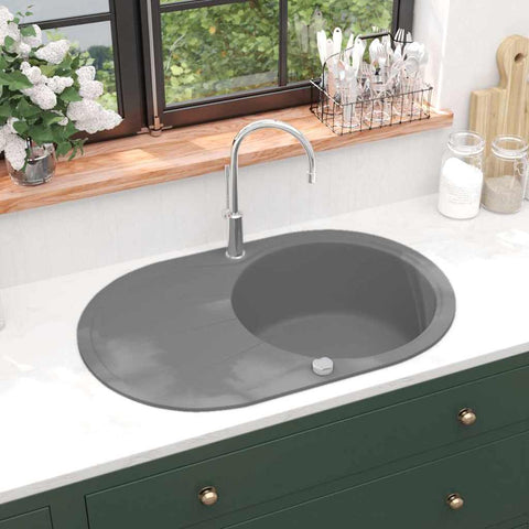 ZNTS Granite Kitchen Sink Single Basin Oval Grey 142959