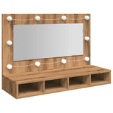 ZNTS Mirror Cabinet with LED Artisan Oak 90x31.5x62 cm 857006