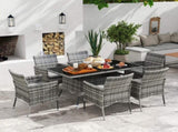 6-Seater Rattan Dining Set Garden Furniture Patio Rectangular Table Cube Chairs Outdoor Fire T3398P318687