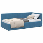 Corner Bed Frame with Headboard Blue 100 x 200 cm Velvet 42016316
