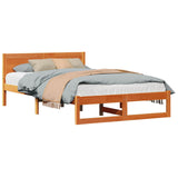 Bed Frame with Headboard Wax Brown 120 x 190 cm Solid Pine Wood 873285