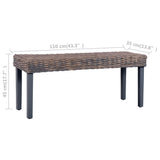 Bench 110 cm Grey Natural Kubu Rattan and Solid Mahogany Wood 285789