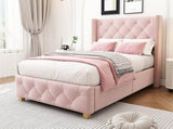 Upholstered bed,Single Bed-3ft ,With slatted frame and headboard, Button Rivet N606P243925P
