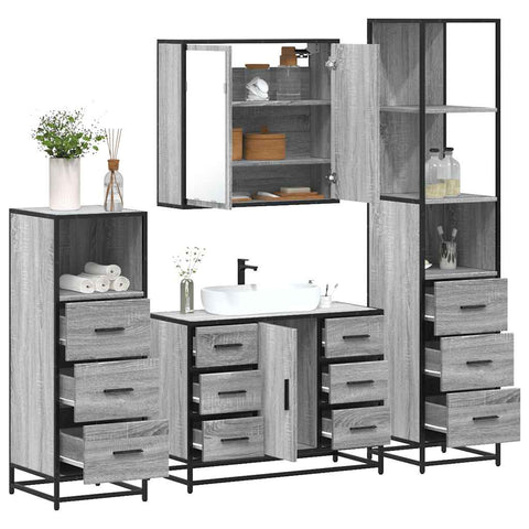 ZNTS 4 Piece Bathroom Furniture Set Grey Sonoma Engineered Wood 3301263