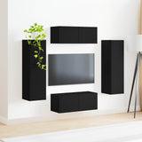 TV Cabinet Set Wall-mounted 4 pcs Black Engineered Wood 3409034