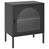 Nightstand Set of 2 Black Powder-coated steel, fluted glass 3211825
