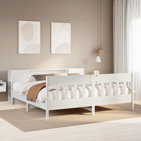 ZNTS Bookcase Bed without Mattress White 180x200 cm Super King Solid Wood Pine 3323174