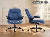 Linen-Look Computer Desk Chair, Executive Office Chair with Flip-Up Armrests and Thick Cushion, Blue T3398P550278