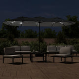 Double-Head Garden Parasol with LEDs Black 449x265 cm 362959