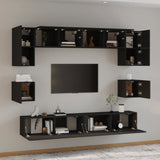 ZNTS 8 Piece TV Cabinet Set Black Engineered Wood 3114415