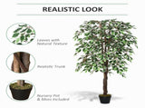 160cm/5.2FT Artificial Ficus Silk Tree with Nursery Pot, Decorative Fake Plant, for Indoor Outdoor T3398P342373