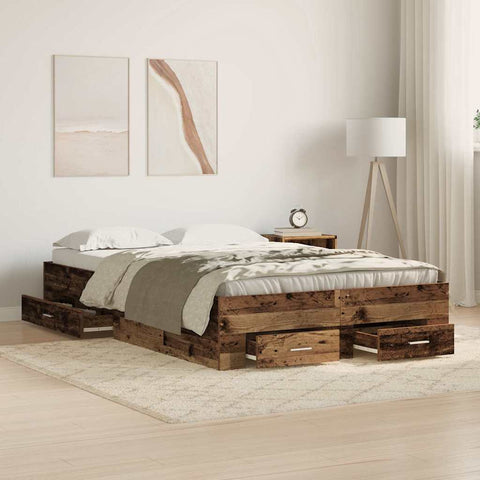 Bed Frame with Drawers Old wood 120 x 190 cm Engineered wood 3333978