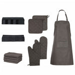 15 Piece Towel Set with Oven Gloves&Pot Holders Black Cotton 136296