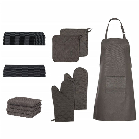 15 Piece Towel Set with Oven Gloves&Pot Holders Black Cotton 136296