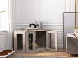 Dog Crate Furniture Side Table, with Cushion, 104 x 55 x 63cm - Walnut Brown T3398P376384