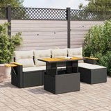 6 Piece Garden Sofa Set with Cushions Black Poly Rattan Acacia 3327584