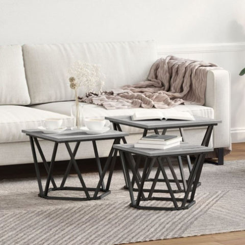 ZNTS Side Tables 3 pcs Grey Sonoma Engineered Wood 868282