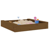 Sandbox with Seats Honey Brown Square Solid Wood Pine 825033