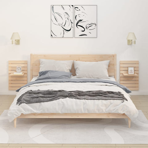 ZNTS Wall-mounted Bedside Shelves 2 pcs Solid Wood Pine 824768