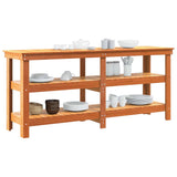 Work Bench with Shelf with Storage Wax Brown Solid Pine Wood 858259