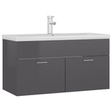 Sink Cabinet with Built-in Basin High Gloss Grey Engineered Wood 3071296