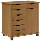 Rolling Cabinet Honey Brown 63.5 x 39 x 65.5 cm Solid Pine Wood 42028376