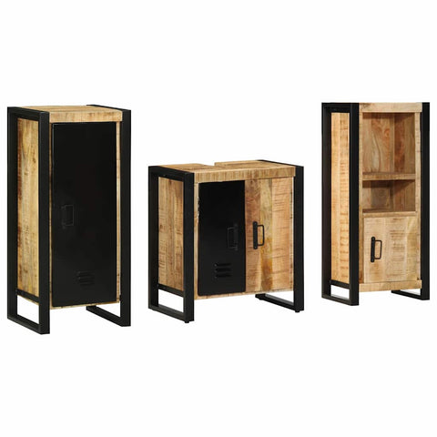 Bathroom Furniture Set with Shelf 3 pcs Brown Solid Mango Wood 3305628