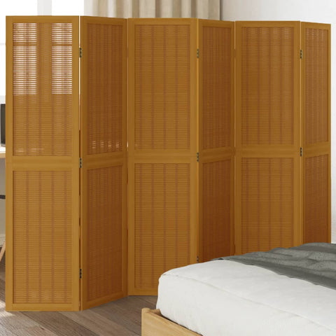 Room Divider 6 Panels Brown Solid Wood Paulownia 358825