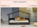 Wicker Dog House, Rattan Pet Bed, with Removable Cushion, Canopy, for Small and Medium Dogs - Cream T3398P376417