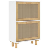 Shoe Cabinet White 52x25x80 cm Engineered Wood&Natural Rattan 345645