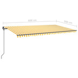 Manual Retractable Awning with Posts 6x3 m Yellow and White 3070198