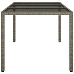 Garden Table 150x90x75 cm Tempered Glass and Poly Rattan Grey 316708