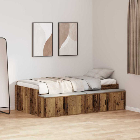 Storage Bed Frame Old wood 100 x 200 cm Engineered wood 3335187