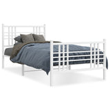Metal Bed Frame without Mattress with Footboard White 107x203cm 376387