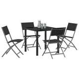 Garden Dining Set Folding 5 pcs Black Powder-Coated Steel 3379374