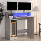 Desk with LED Lights Grey Sonoma 97x45x90 cm Engineered Wood 820476