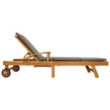 Sun Lounger with Cushion 100% Polyester Solid-Teak 42032672