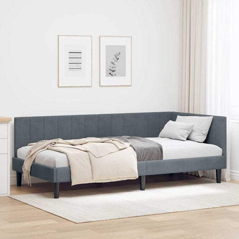 Corner Bed Frame with Headboard Dark grey 90 x 200 cm Velvet 42016349