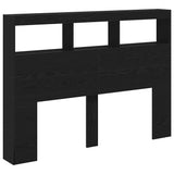 Headboard Cabinet with LED Black Oak 140x17x102 cm 863130