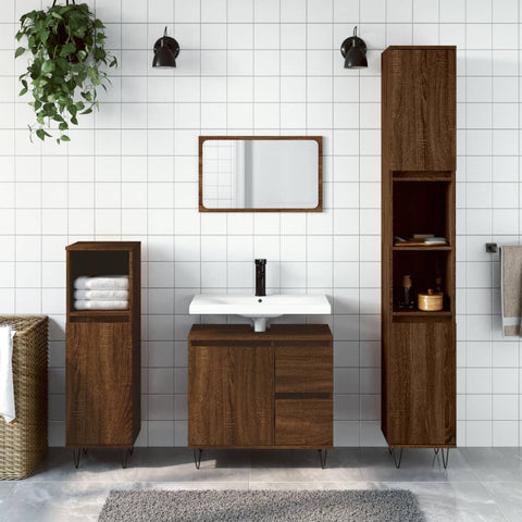 ZNTS 3 Piece Bathroom Furniture Set Brown Oak Engineered Wood 3190228