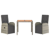 3 Piece Garden Dining Set Grey Poly Rattan&Solid Wood Acacia 3157627