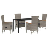 Garden Dining Set with Cushion 5 pcs Grey Poly Rattan 3379445