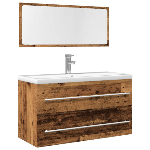 ZNTS 2 Piece Bathroom Furniture Set Old Wood Engineered Wood 856388