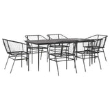 7 Piece Garden Dining Set Black Poly Rattan Glass 3334490