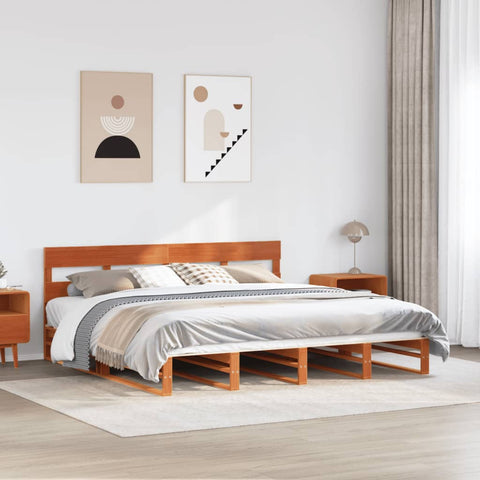 ZNTS Bed Frame without Mattress Wax Brown 200x200 cm Solid Wood Pine 3302308