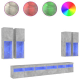 7 Piece TV Wall Cabinet Set with LED Lights Concrete Grey 3216781